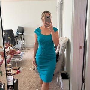 Calvin Klein Teal Cap Sleeve Midi Dress